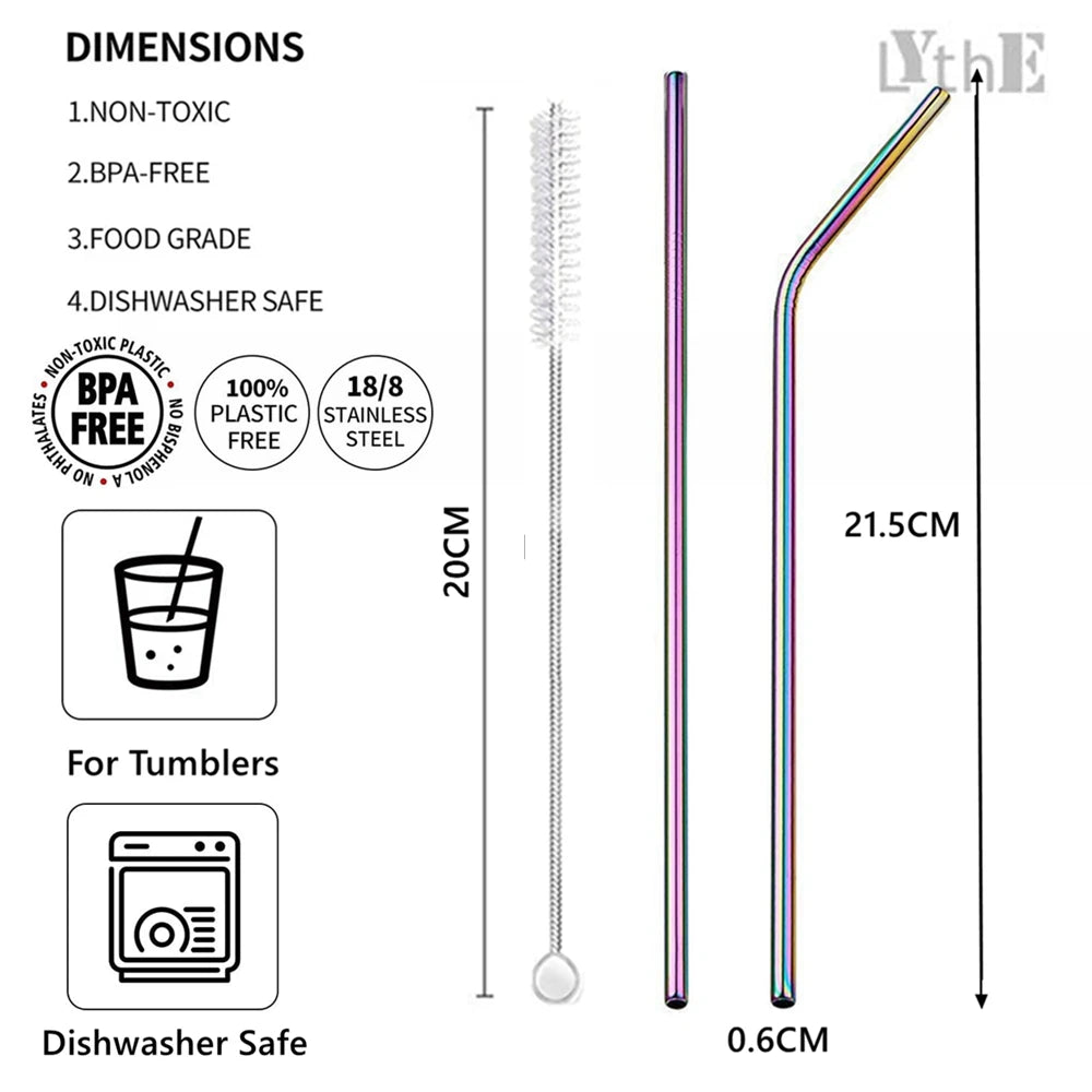 Multi-Colour Reusable Metal Straw Set with Cleaner Brush - SLEVATI