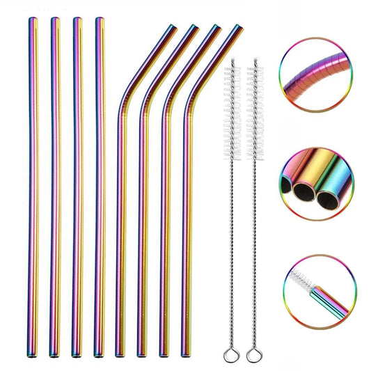 Multi-Colour Reusable Metal Straw Set with Cleaner Brush - SLEVATI