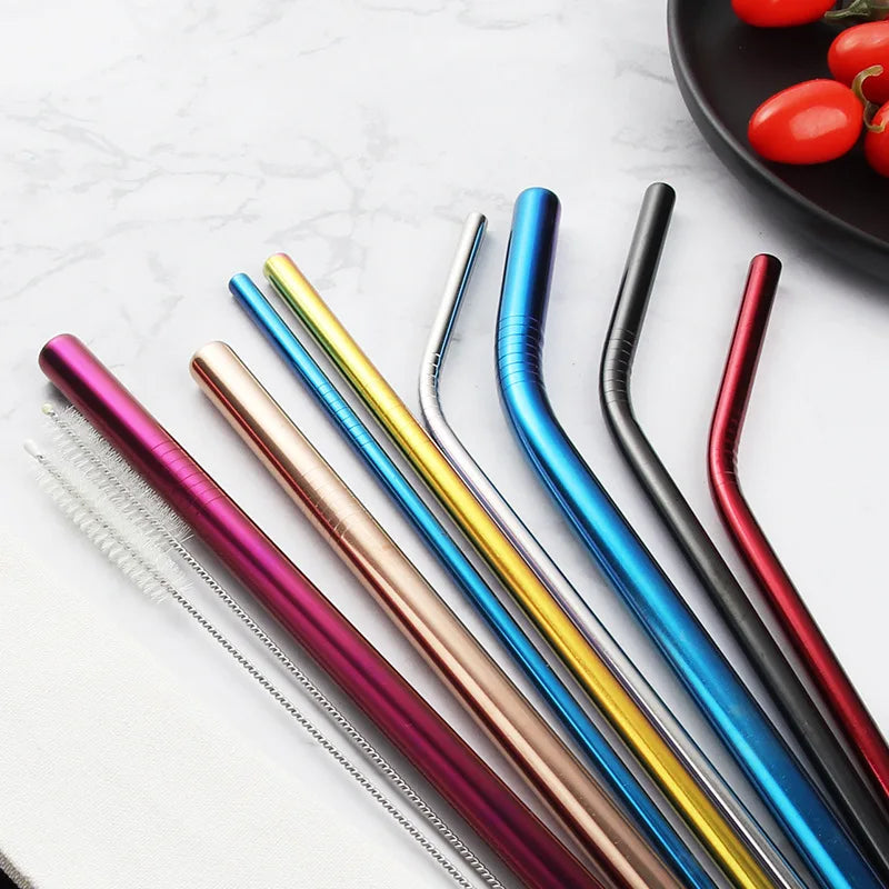 Multi-Colour Reusable Metal Straw Set with Cleaner Brush - SLEVATI