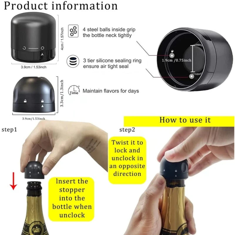 Silicone Sealed Bottle Cap Stopper (Wine & Champagne) - SLEVATI